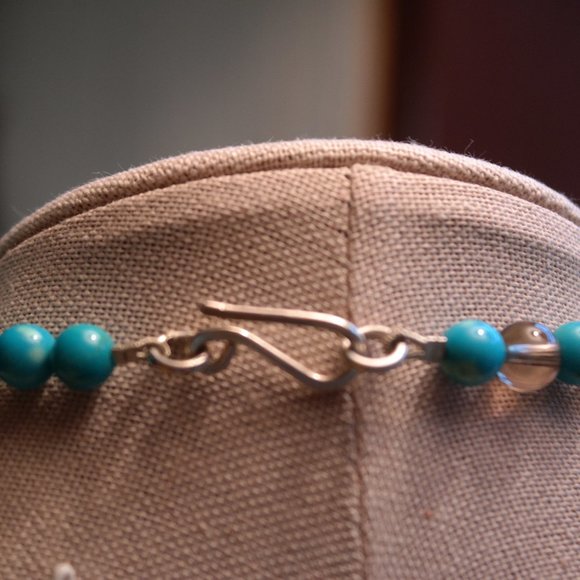 Turquoise, Smoke Quartz and Silver 925 Vintage Necklace - Picture 3 of 6
